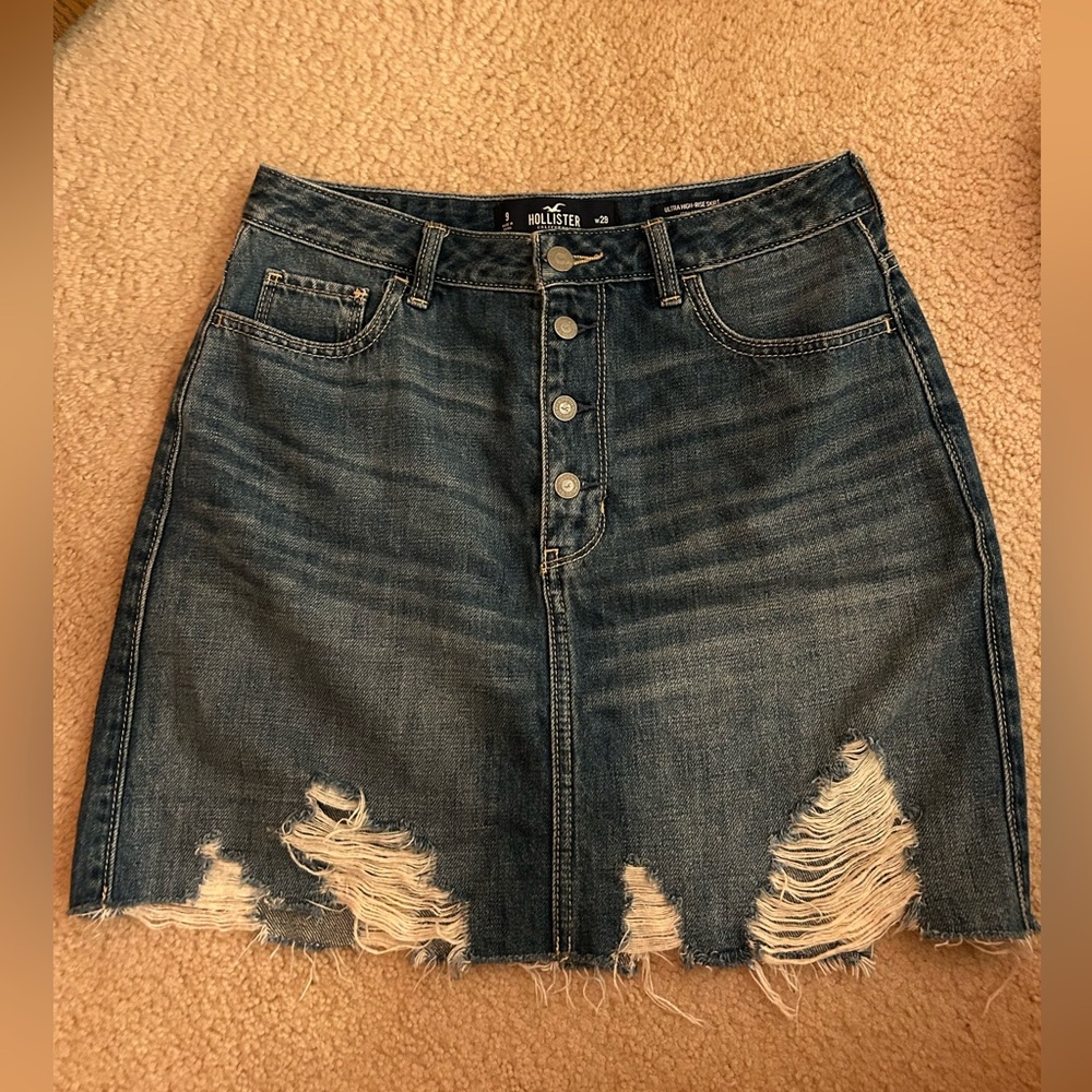 Hollister Women's Distressed Blue Denim Mini Skirt